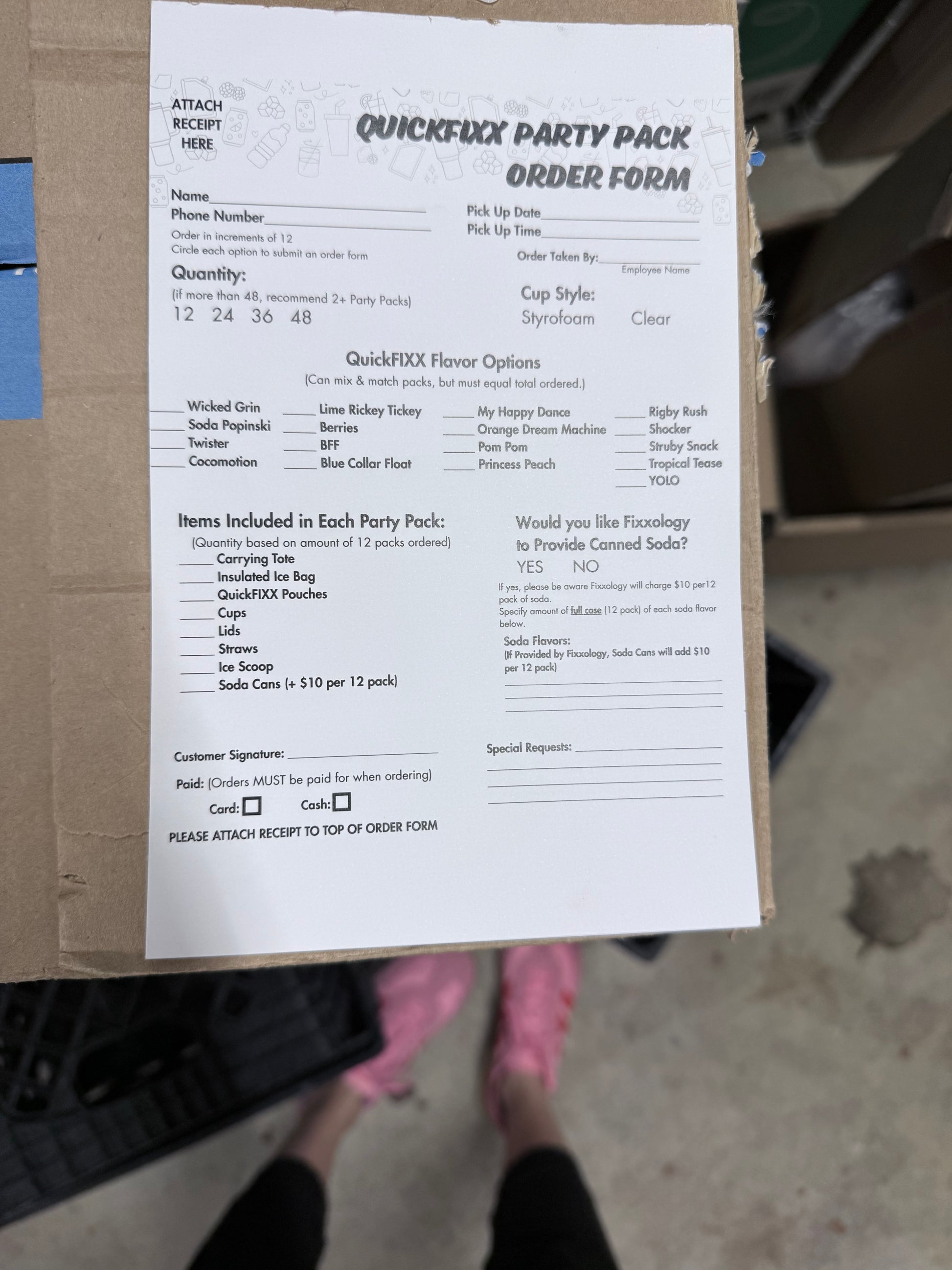 Party Pack Order Form